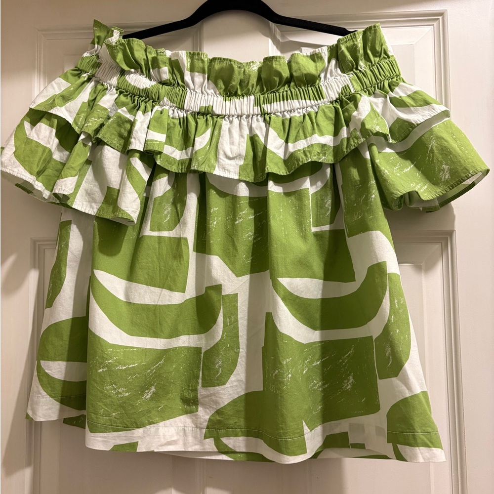 Green and White Off-Shoulder Top